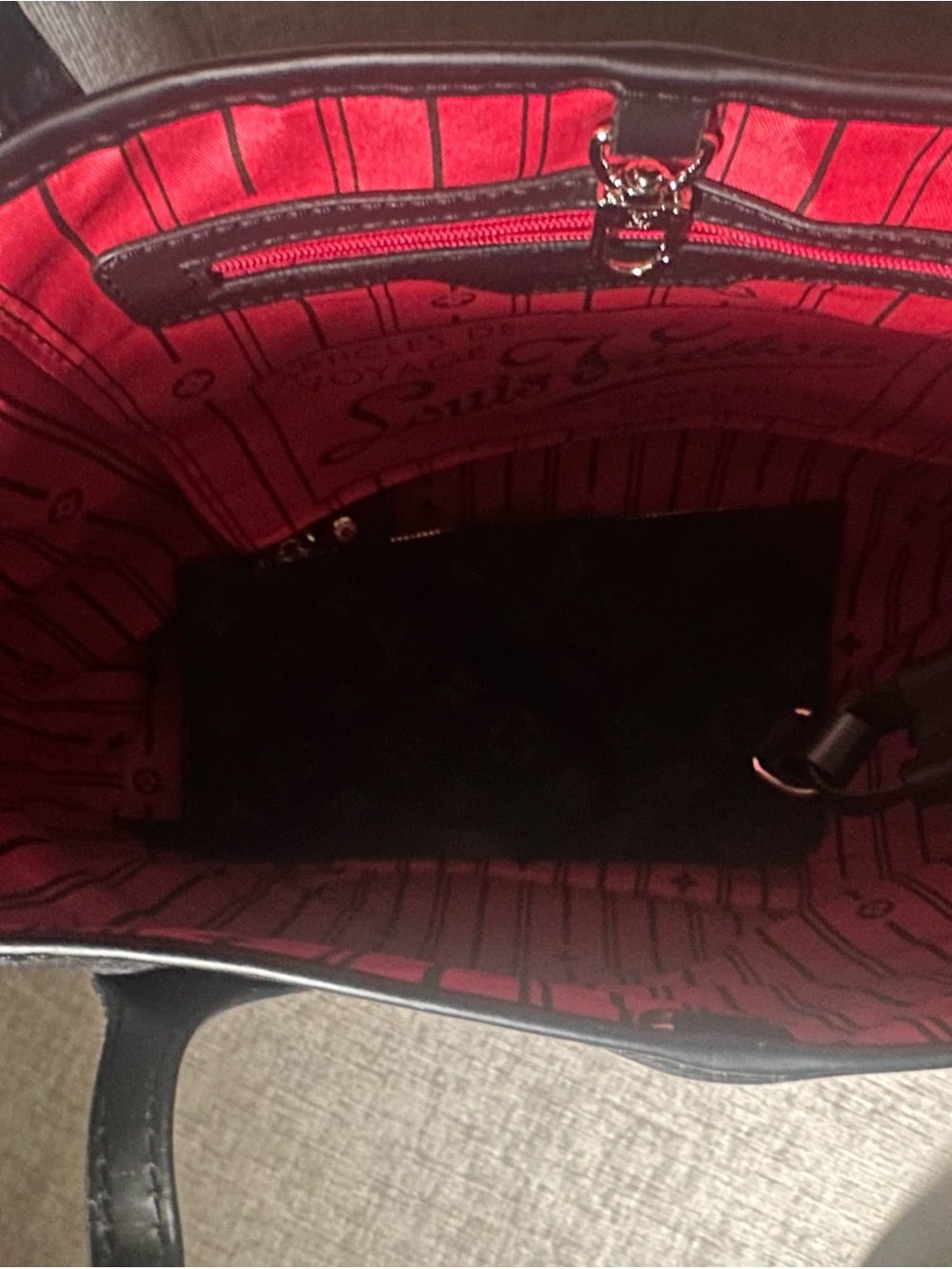 Black Monogram Tote with Red Interior - Picture 3 of 10